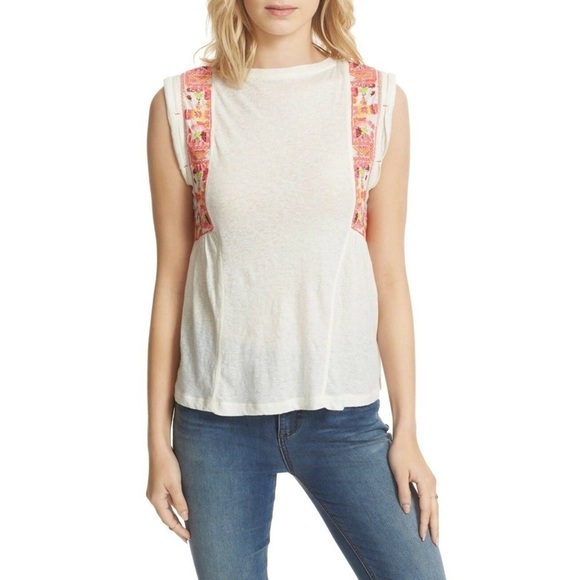 Free People Marcy Embroidered Peplum Ivory Top Size Small - Picture 10 of 13